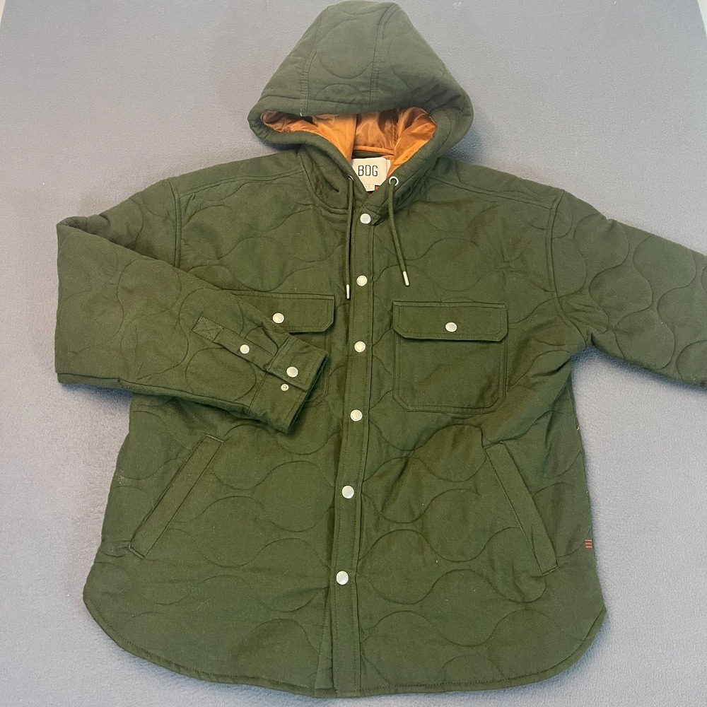 BDG Olive Green Quilted Hooded Jacket with Orange Lining